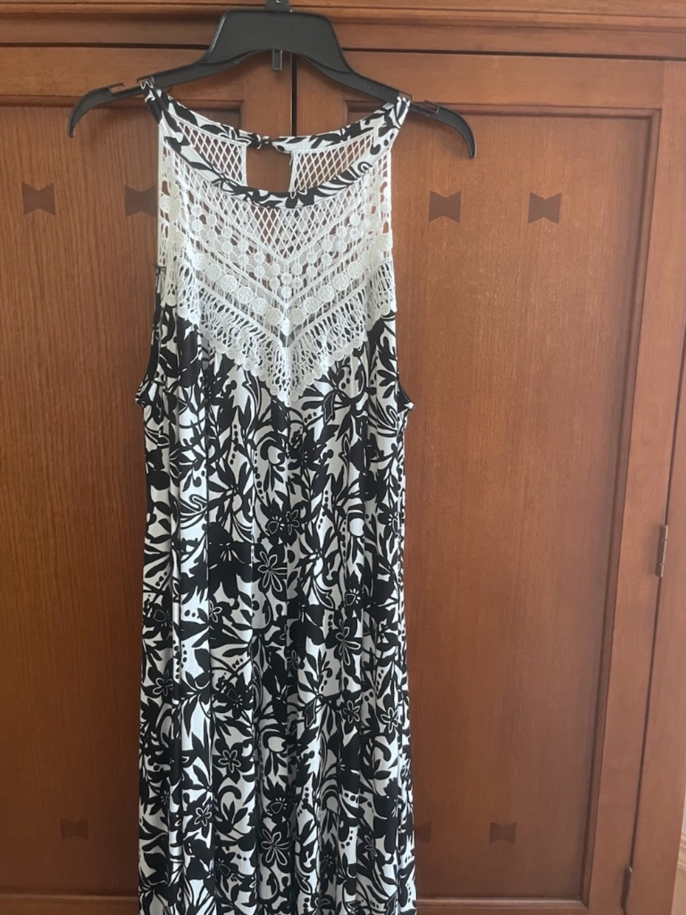 INC International Concepts Crochet Halter Neck Midi Dress Black White 2XL